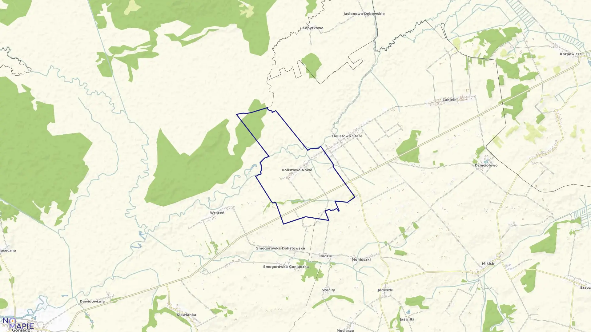 Mapa obrębu DOLISTOWO NOWE w gminie Jaświły